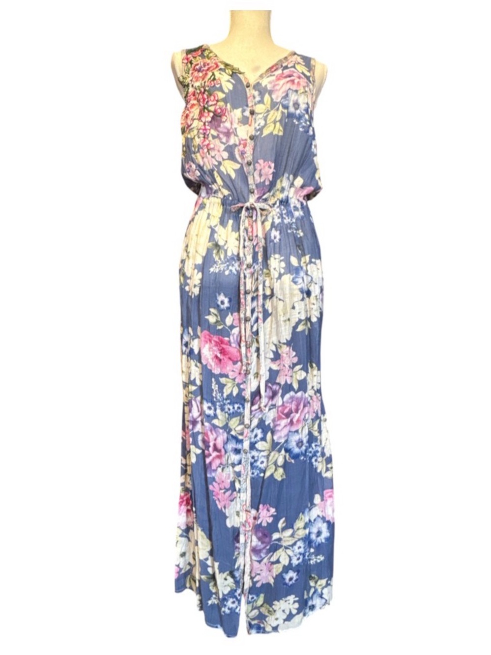 Aratta Silent Journey Button Front Floral Sleevless Maxi Dress
